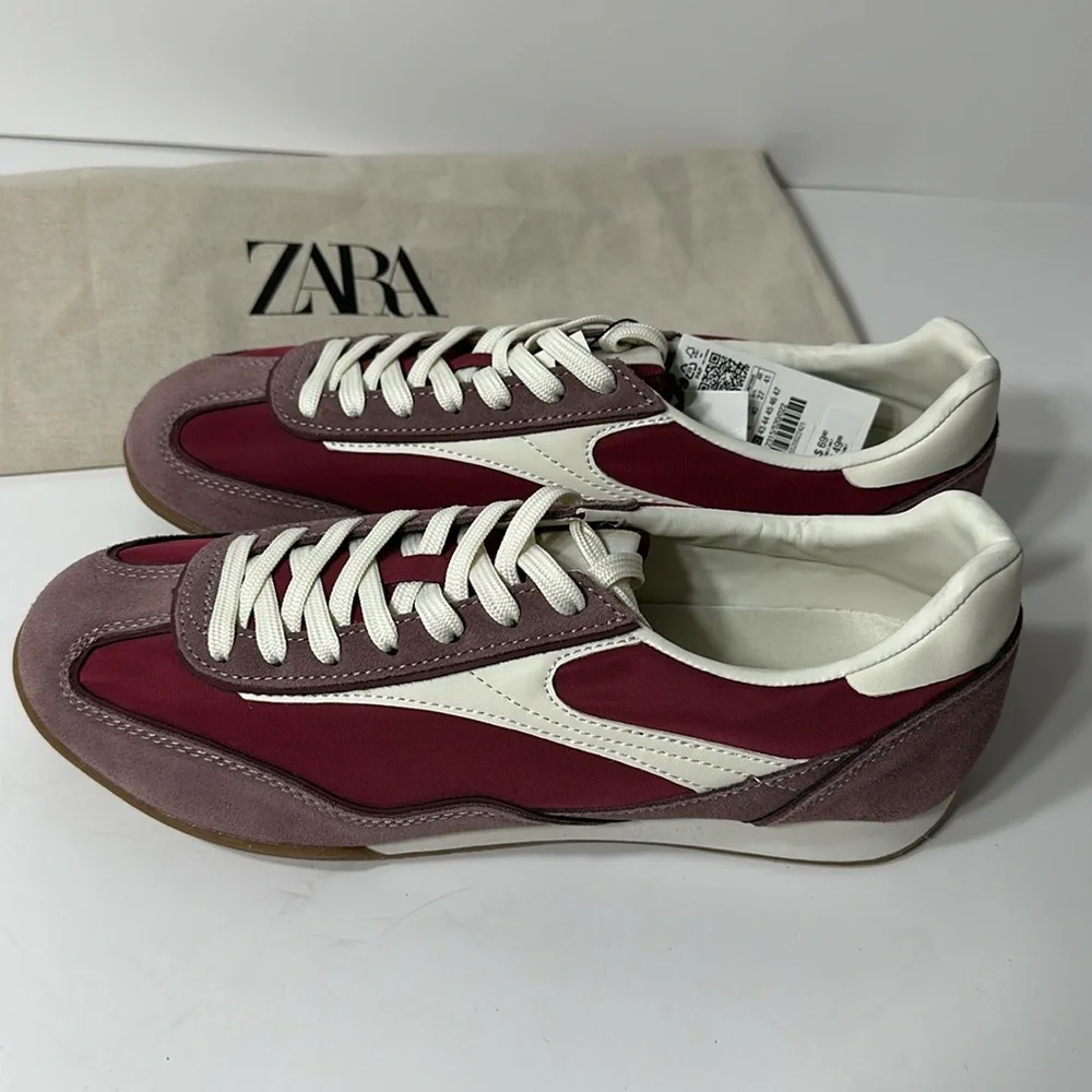 Zara Men's Maroon and Cream Sneakers - Picture 9 of 17